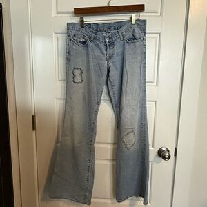 Lucky Brand Light Blue Low Rise Flare Jeans with Custom Patchwork